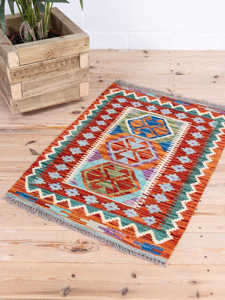 12914 Afghan Vegetable Dyed Kilim Rug 63x91cm (2.0 x 3ft)